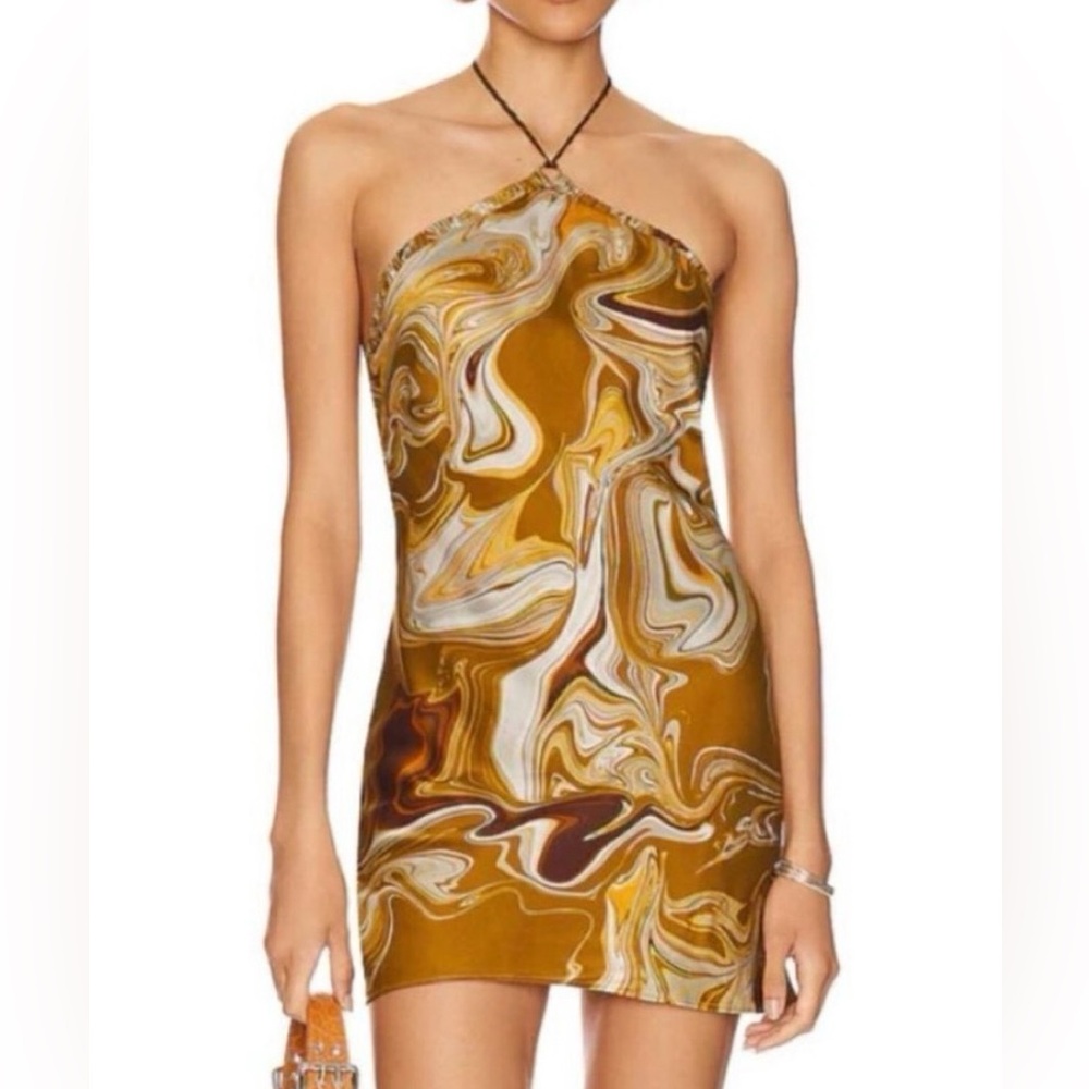 Bec & Bridge Swirl Print Mini Dress - Gold and White